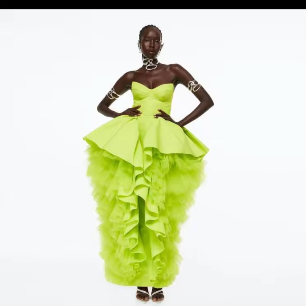 ISO H&M Metaverse Circular Design Story Tulle Flounced Agate Green Dress - Picture 2 of 2